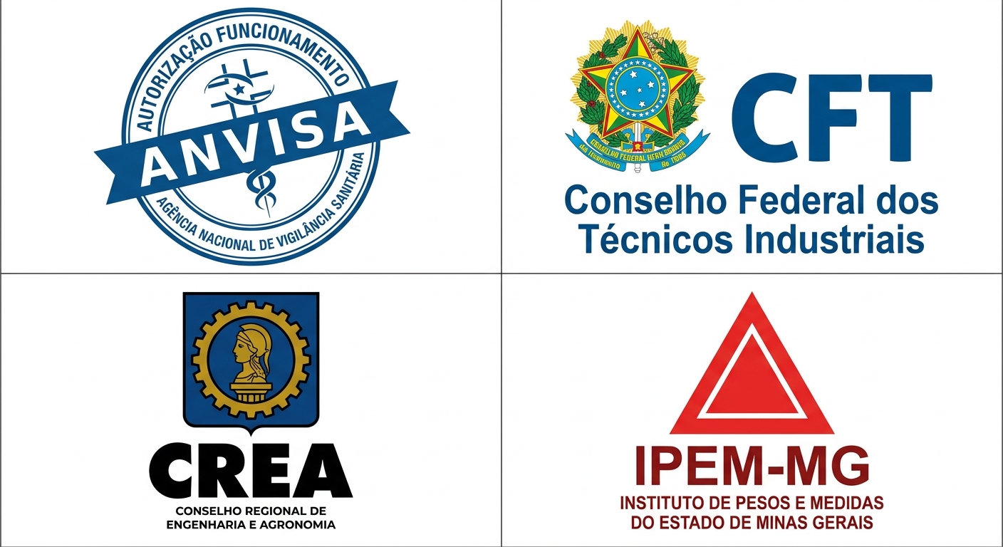Certificações ANVISA, CFT, CREA, IPEM-MG